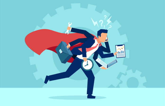 Geschäfts-Superman in Eile