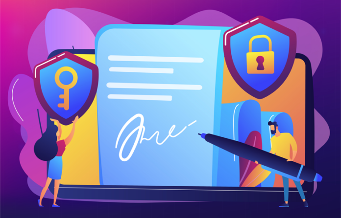 Eine elektronische Signatur mit Schlüssel- und Schlosssymbol|