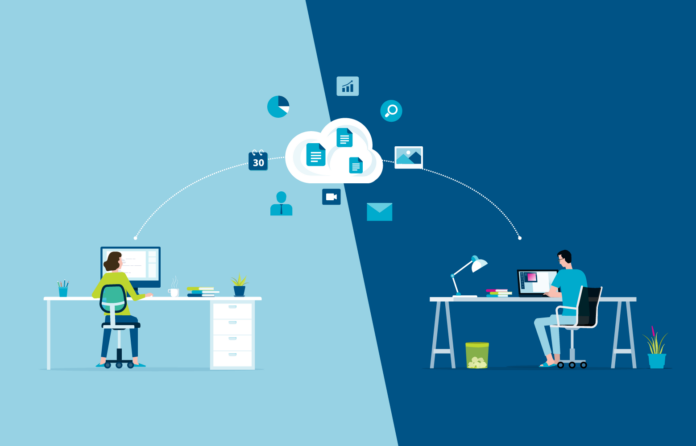 Menschen arbeiten zusammen über die Cloud